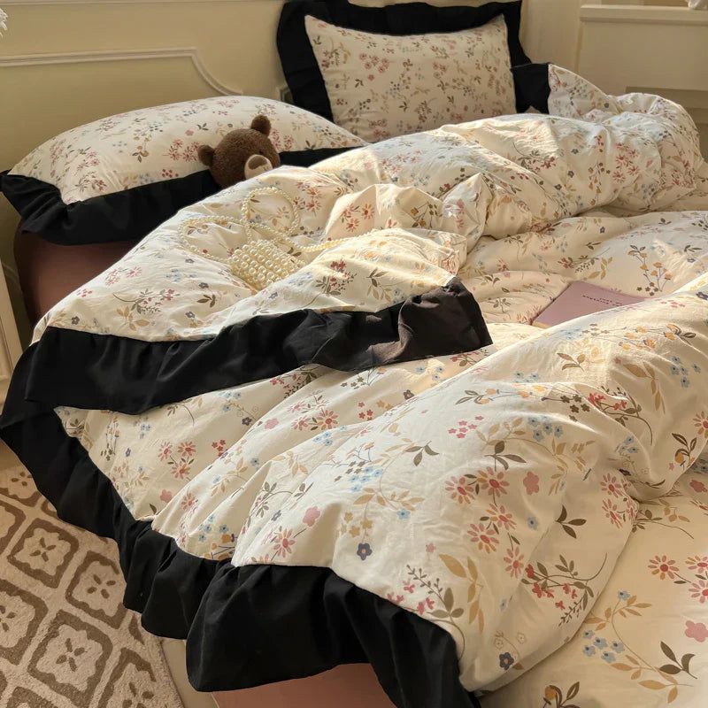 Hepburn French Style Bedding Set For adults kids Brown pink Flat fitted Sheet set With Pillowcases Colorful King Queen Full size