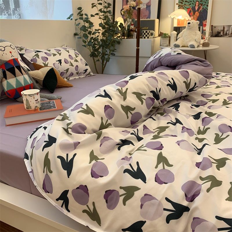 Floral Bedding Set with Duvet Cover Flat Sheet with Pillowcases  Kids Queen Full Size Boys Girls Bed Linen