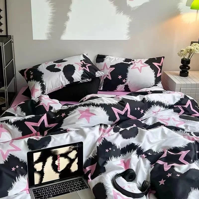 Fashion Style Pink Bedding Set Soft Flower Duvet Cover Pillowcase Bed Flat Sheet Set For Girl Women Twin Full Queen Bedclothes