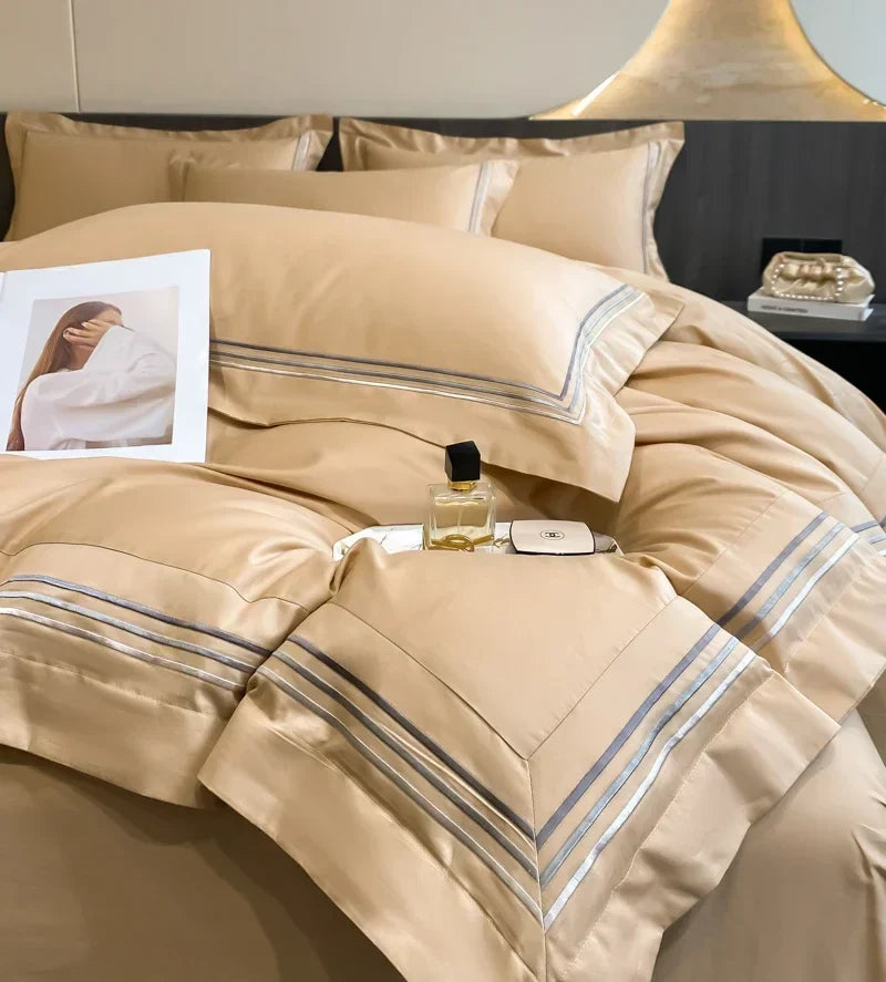 1Set 200S Luxury 100% Cotton Hotel Style Bedding Set Pure Cotton Duvet Cover Fitted sheets Style  Pillowcase