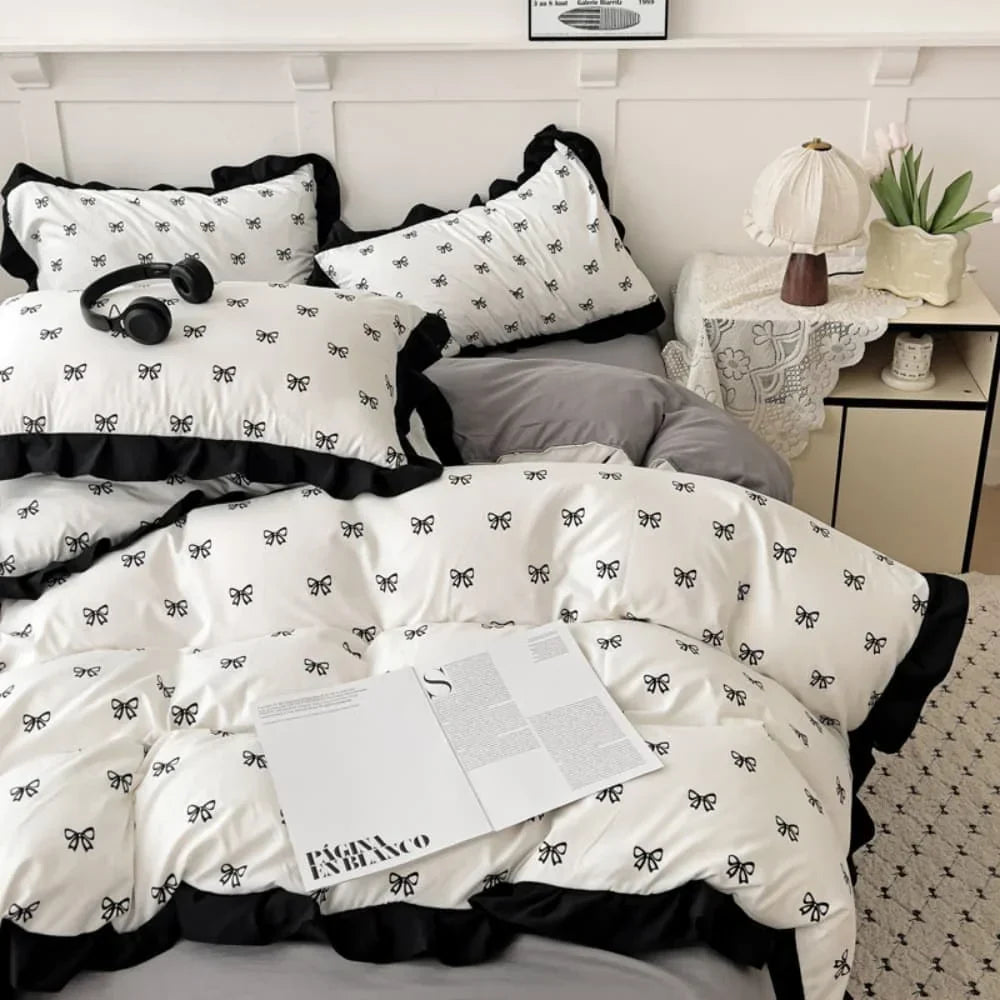 French New Class A Bed Set Four-piece Set Comforter Washed Cotton Four-season Skin Friendly Quilt Cover Three-piece Bedding Set