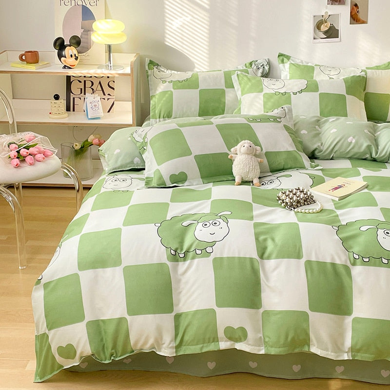 Grey Bedding Set Solid Color Boys Flat Sheet Duvet Cover No Filling Pillowcase Bed Queen Twin Bed Sheet Cute Kawaii