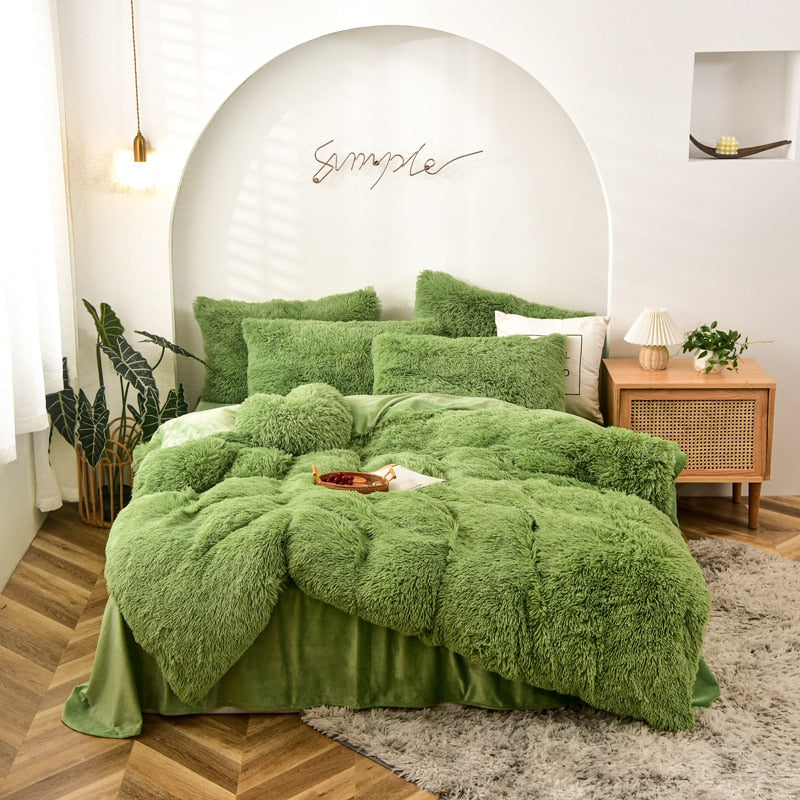 Bedding Set Luxury Winter Warm Thicken Mink Fleece Duvet Cover Bed Sheet and Pillowcases Quilt Cover Queen King Size 150x200cm