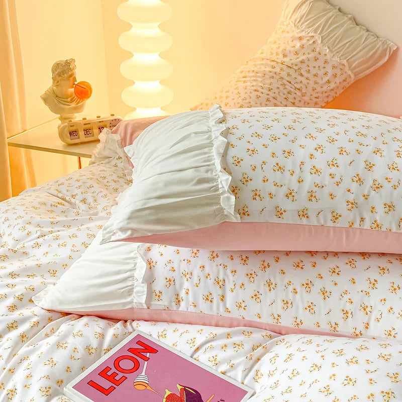 Floral Princess Style Korean Bed Skirt Bed Sheet flowers Lace Quilt Cover Ins Bedding For Girls Luxury Home Textiles
