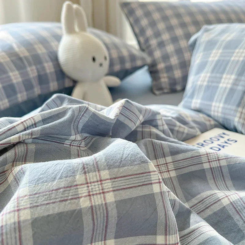 4 New Lattice Duvet Cover Set with Sheet Pillowcases No Filling Warm Bed Linen Twin Full Queen Size Grid Home Bedding Set