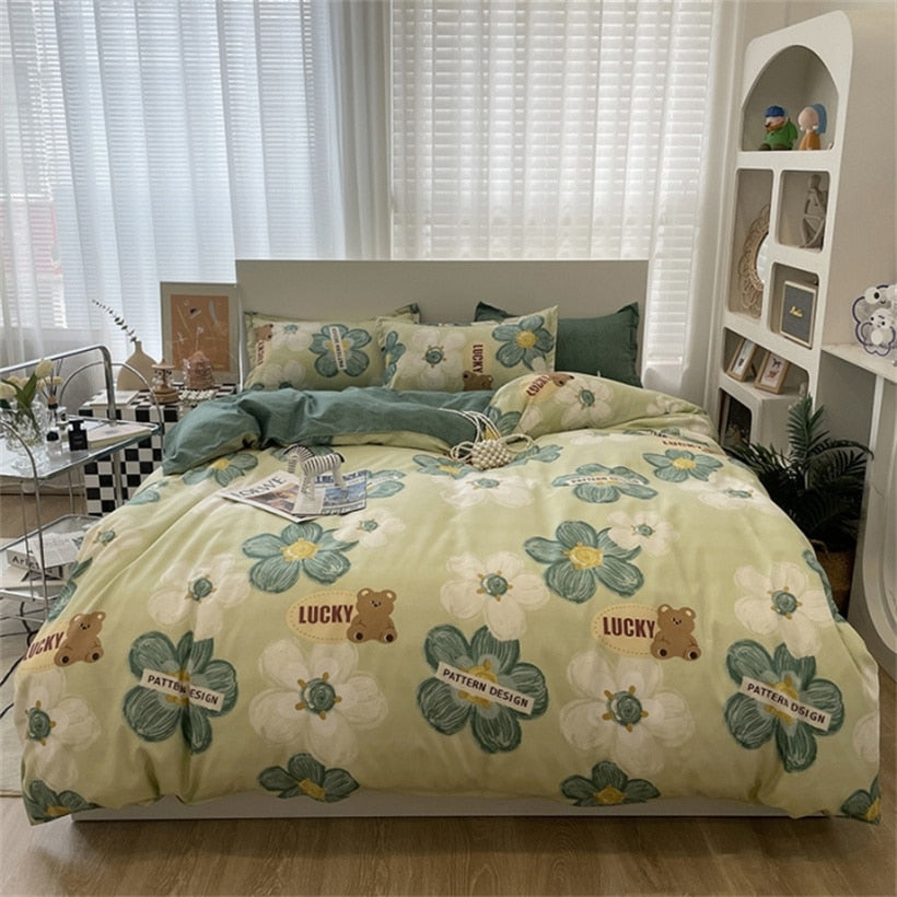 Dreamreal Floral Bedding Set with Duvet Cover 30 Colors Duvet Cover Fitted Sheet Pillowcase Luxurious Satin