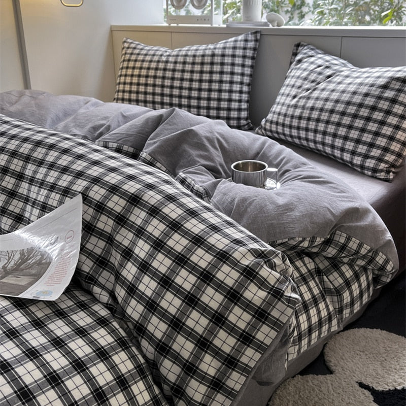 Bedding Set Washed Cotton Linen Duvet Cover Flat Sheet Pillowcase Soft Comfort Home Hotel