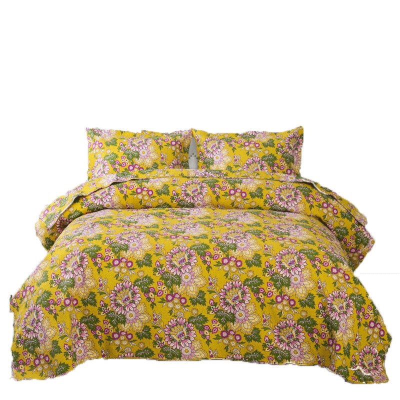 Single Double Bed Cotton Botanical Flower 3pcs Printed Quilted Quilt Pillowcase Free Shipping lençol de cama casal أسرّة