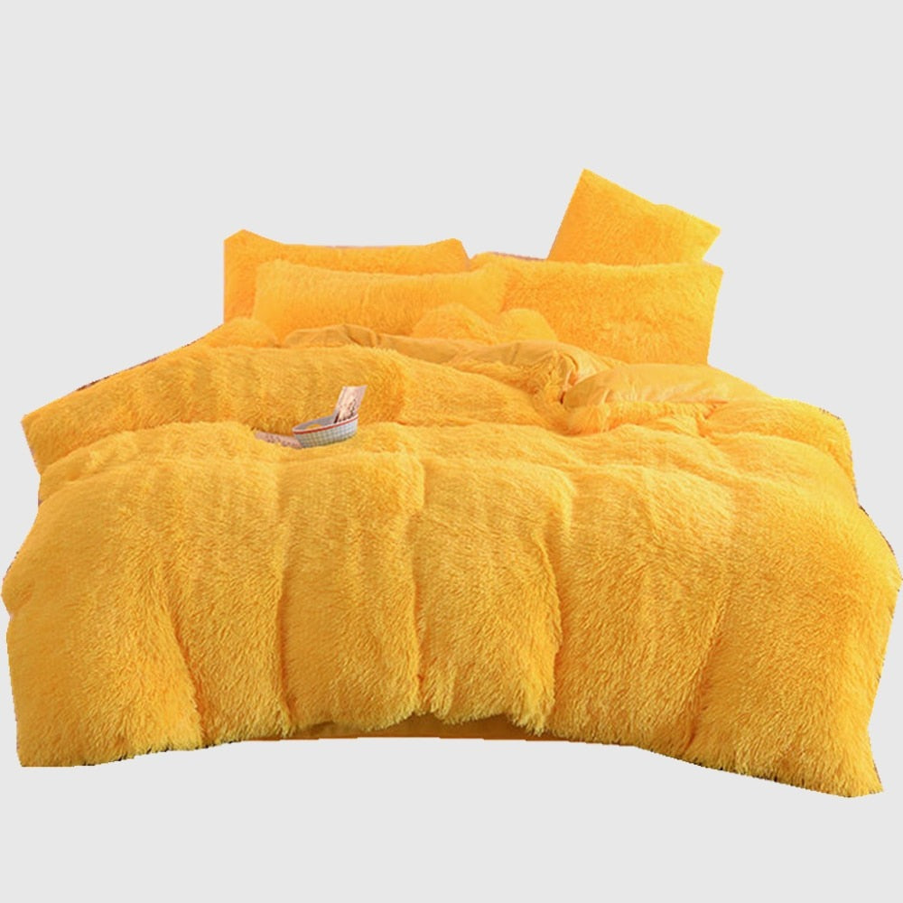 4pcs Autumn and Winter Warm and Thick Solid Color King Size Bedding Set Sheet Quilt Cover Pillowcase 220x240cm