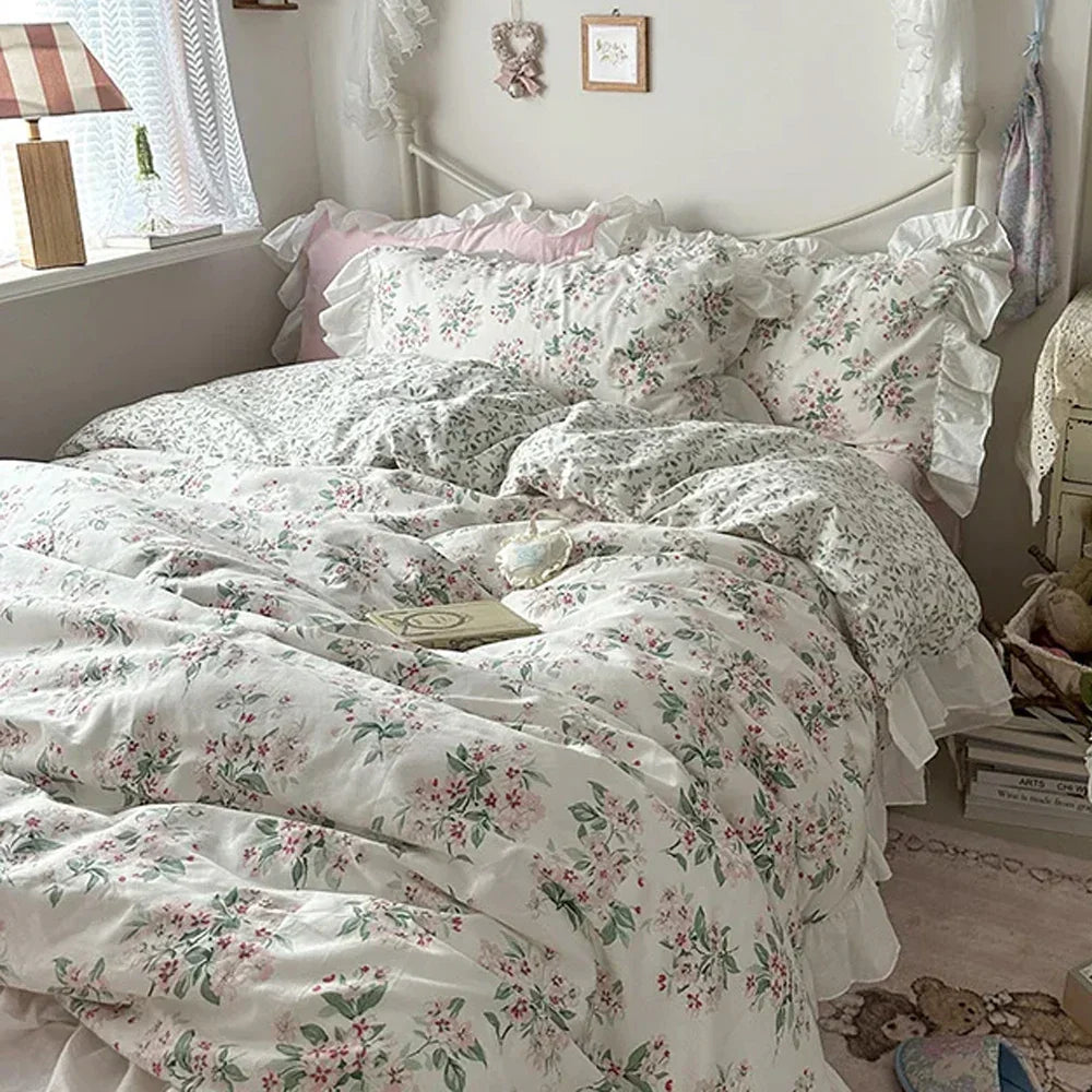 100% Cotton French pastoral style Bedding Set Soft Duvet Cover Bedclothes Bedspread Pillowcases Flat Sheets Comforter Sets