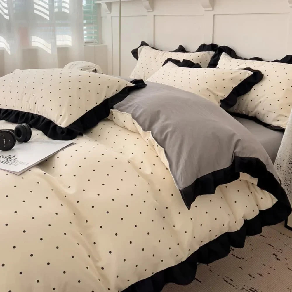 French New Class A Bed Set Four-piece Set Comforter Washed Cotton Four-season Skin Friendly Quilt Cover Three-piece Bedding Set