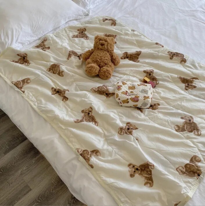 Cute Cartoon Bear Rabbit Blanket Large Soft Cotton Bedspread Sofa Cover Kids Adults Nap Quilt Throw Blanket Home Hotel Bed Cover