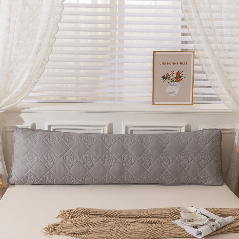 Class A Soybean Cotton Fiber Quilted Long Pillowcase,Skin-friendly,Hygroscopic Soft,Washed Cotton Linen Fabric,Solid Color