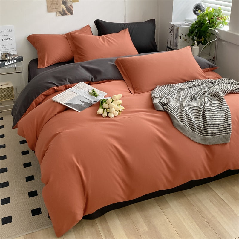 Brushed Washed Cotton Bed Set Flat Sheet Pillowcases Quilt Cover Bed Linen Peach Duvet Covers For Girls