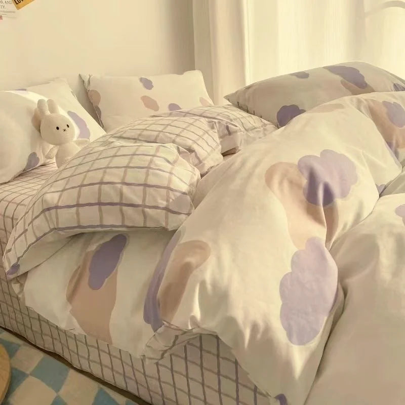 Fashion Style Pink Bedding Set Soft Flower Duvet Cover Pillowcase Bed Flat Sheet Set For Girl Women Twin Full Queen Bedclothes