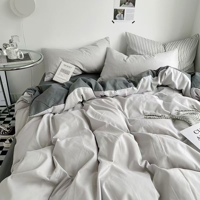 Japanese Lattice Duvet Cover Set with Sheet Pillowcases No Filling Warm Solid Color Bed Linen Full Queen Size Home Bedding Set