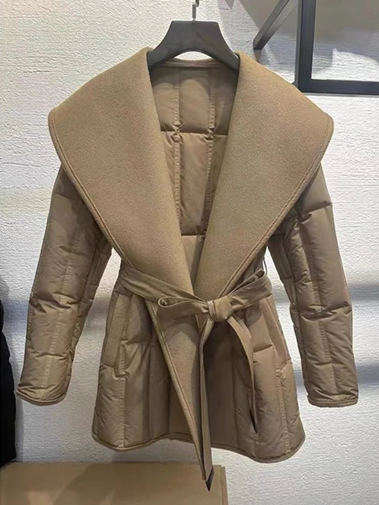 Goose Down Quilted Woolen Overcoat