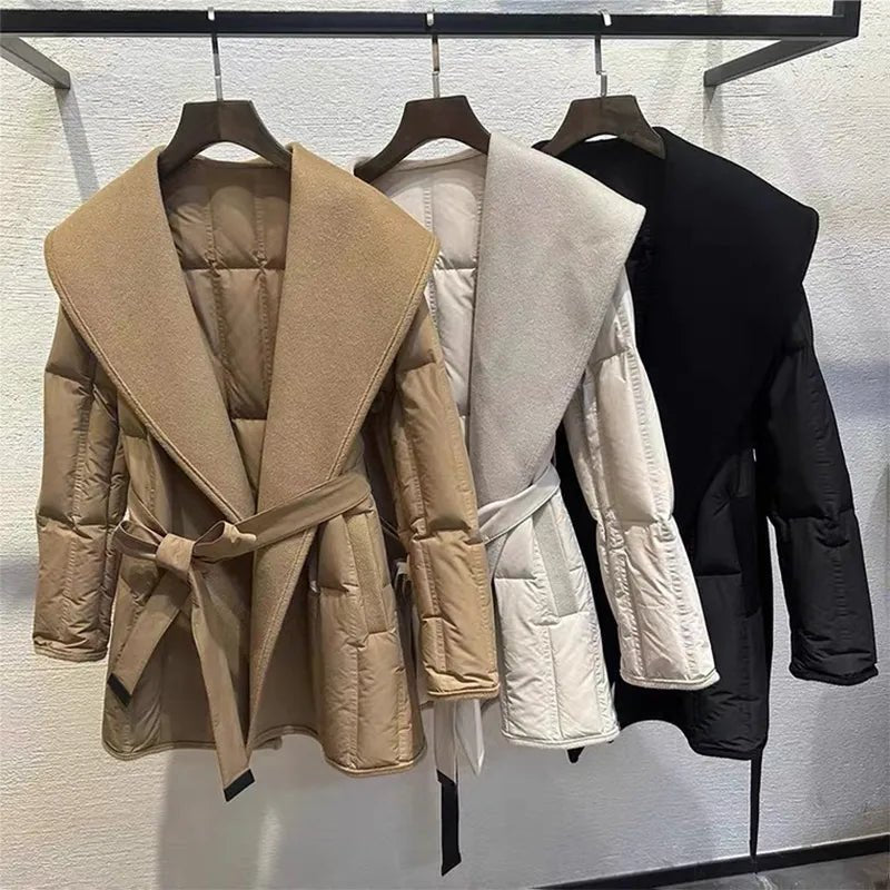 Goose Down Quilted Woolen Overcoat