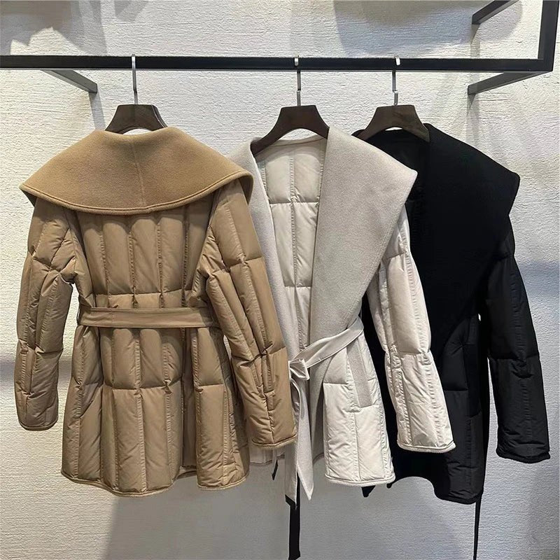 Goose Down Quilted Woolen Overcoat